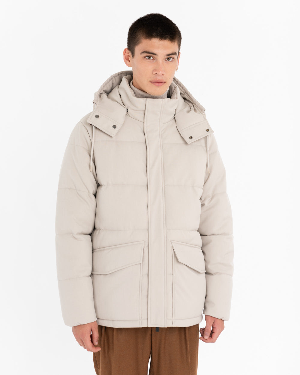 beige padded flannel jacket