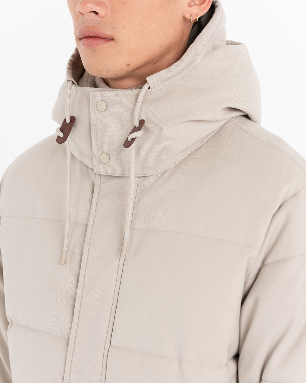 beige padded flannel jacket