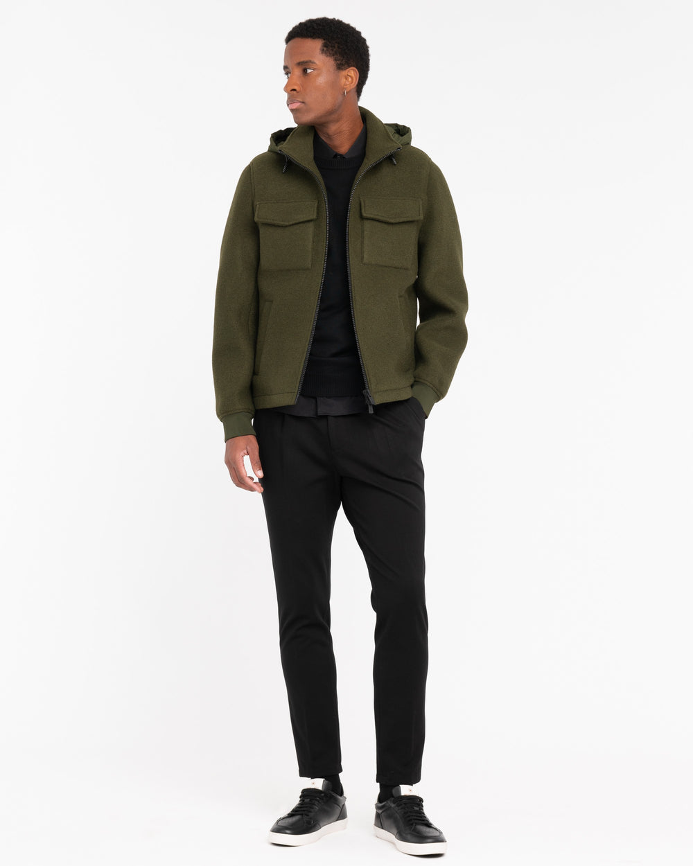 green neoprene bonded jersey bomber jacket