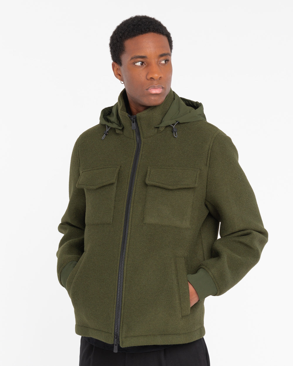 green neoprene bonded jersey bomber jacket