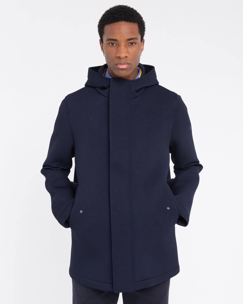 blue technical jersey padded coat