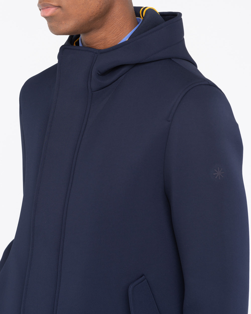 blue technical jersey padded coat