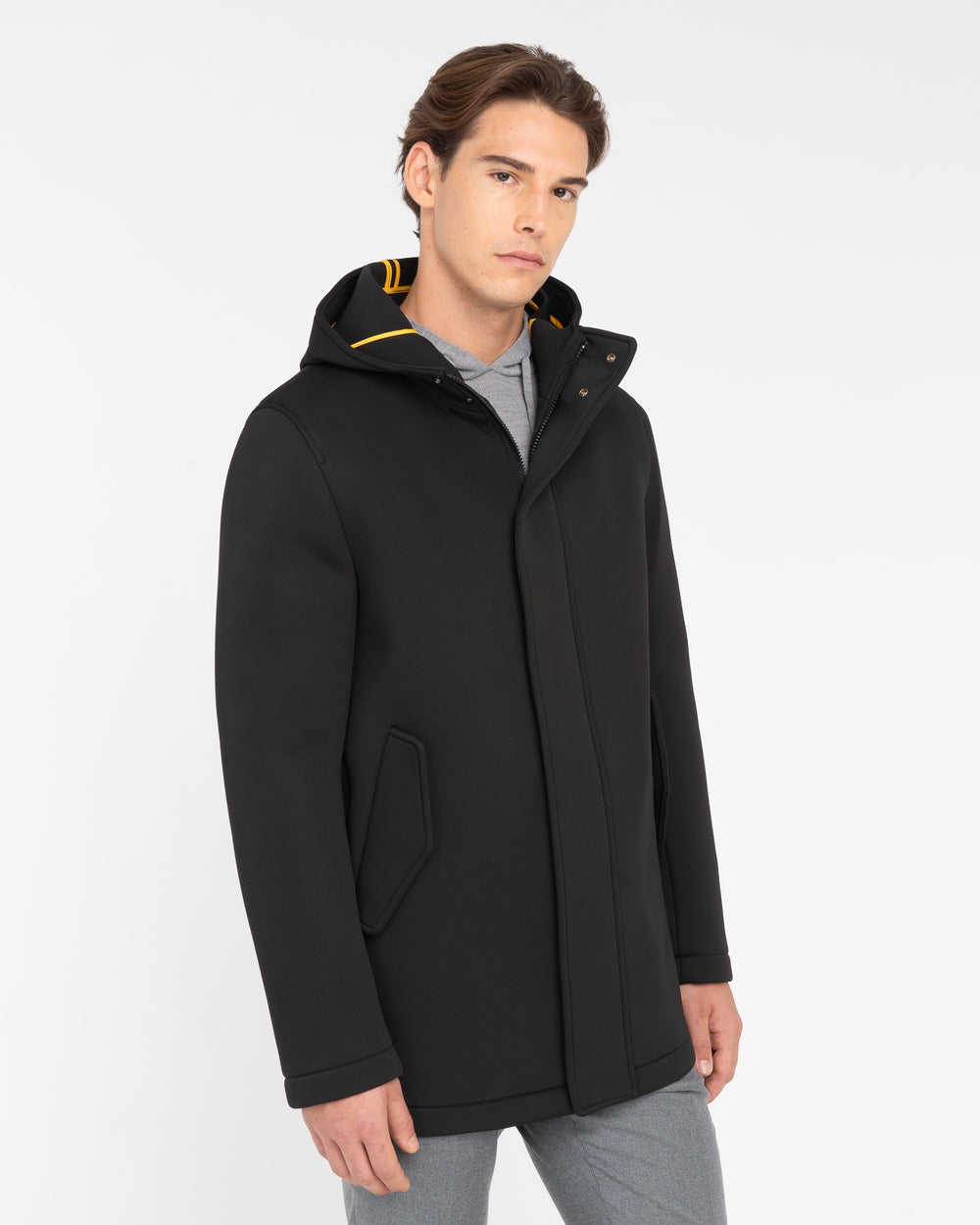 black technical jersey padded coat