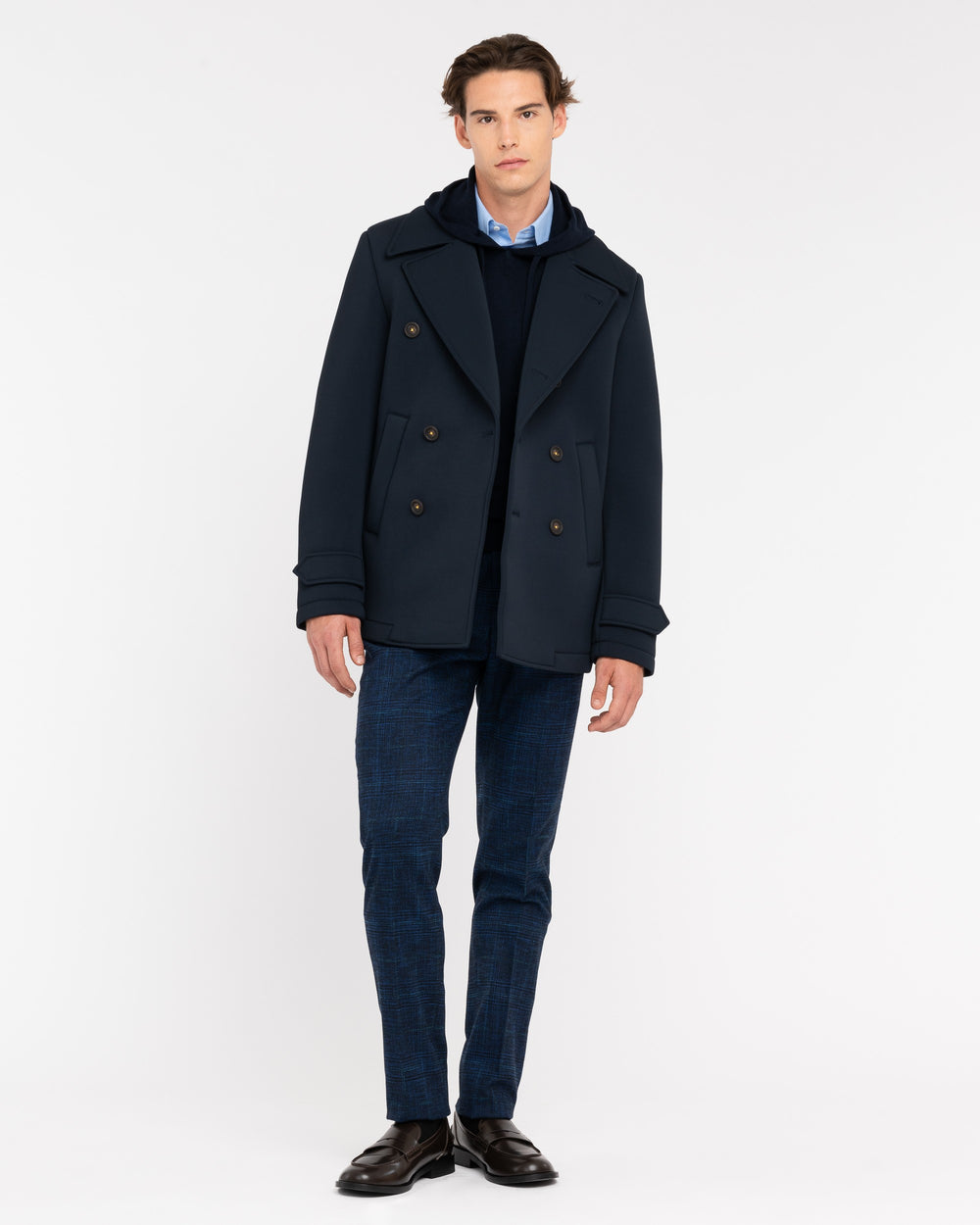 blue bonded technical jersey peacoat