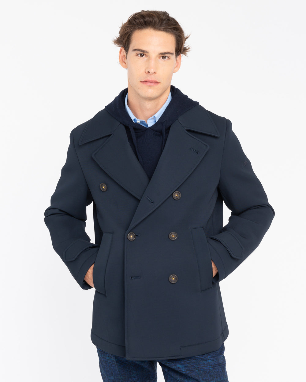 blue bonded technical jersey peacoat