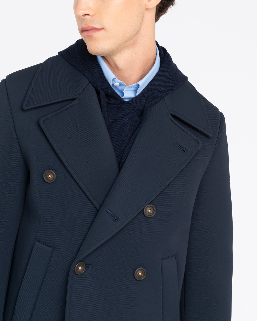 blue bonded technical jersey peacoat