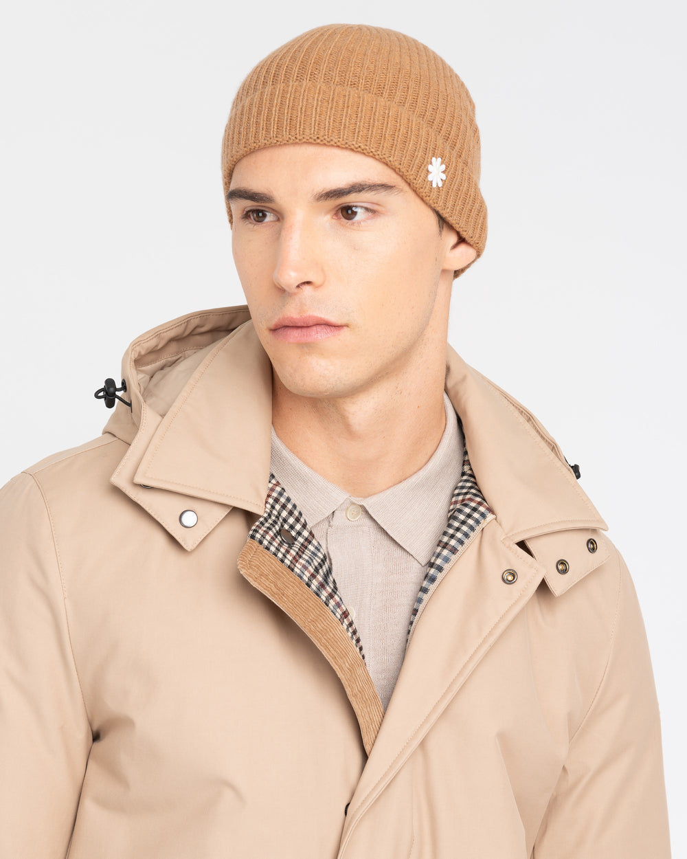 beige english rib cashmere blend cap