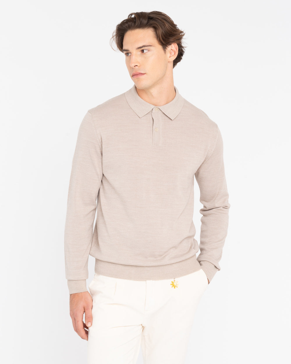 beige wool blend polo shirt