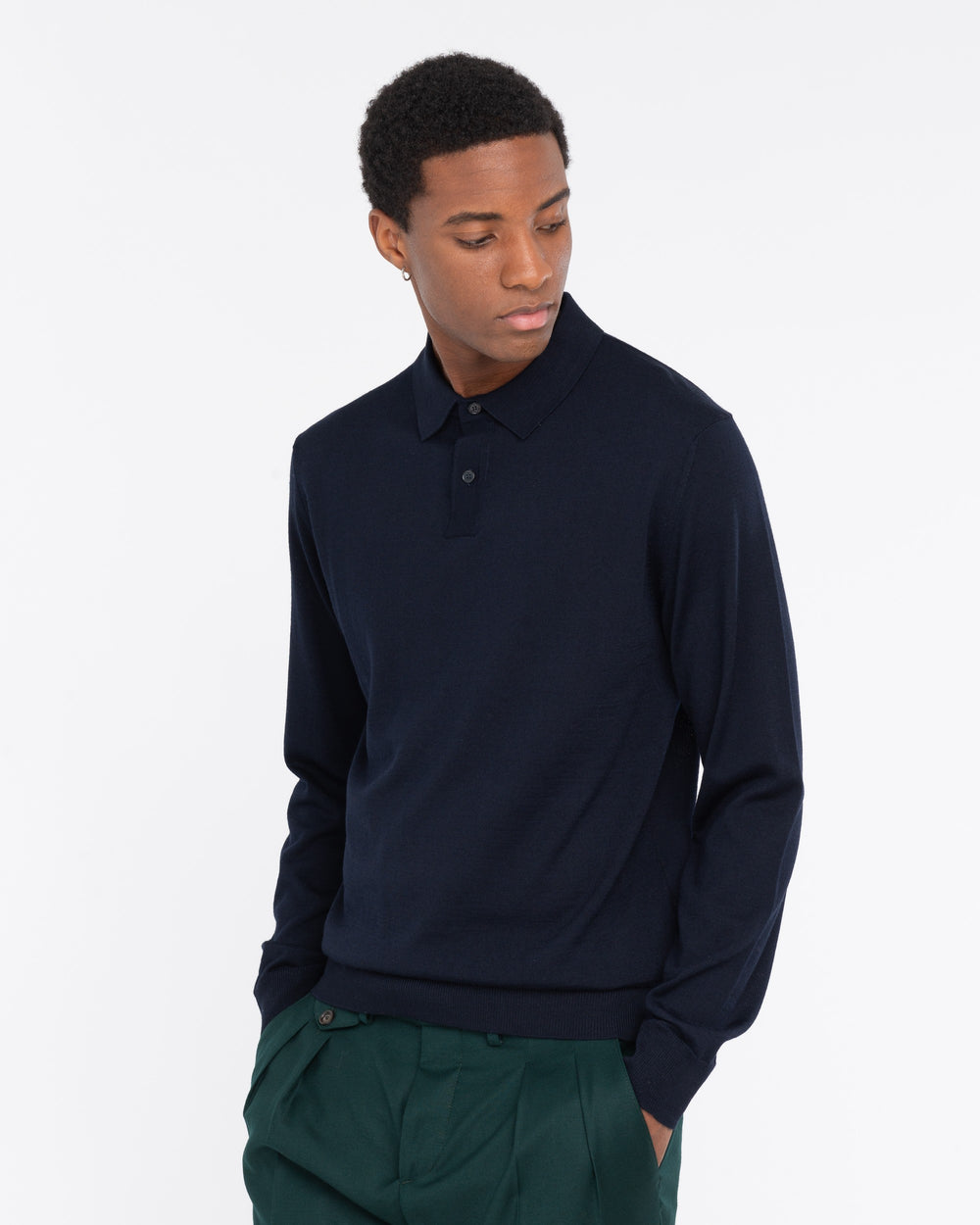 blue wool blend polo shirt