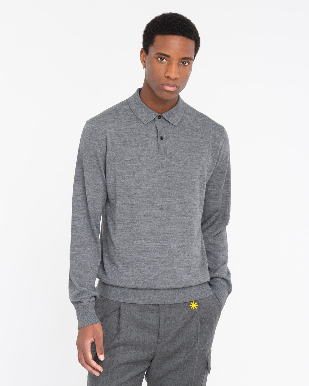 gray wool blend polo shirt