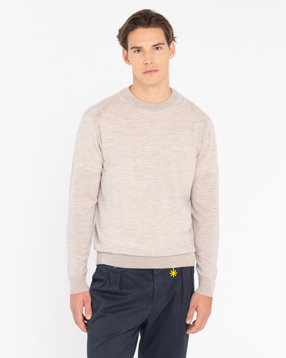 beige pure wool round neck sweater