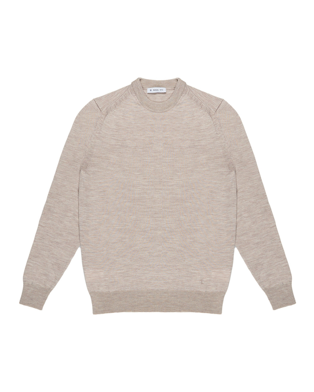 beige pure wool round neck sweater