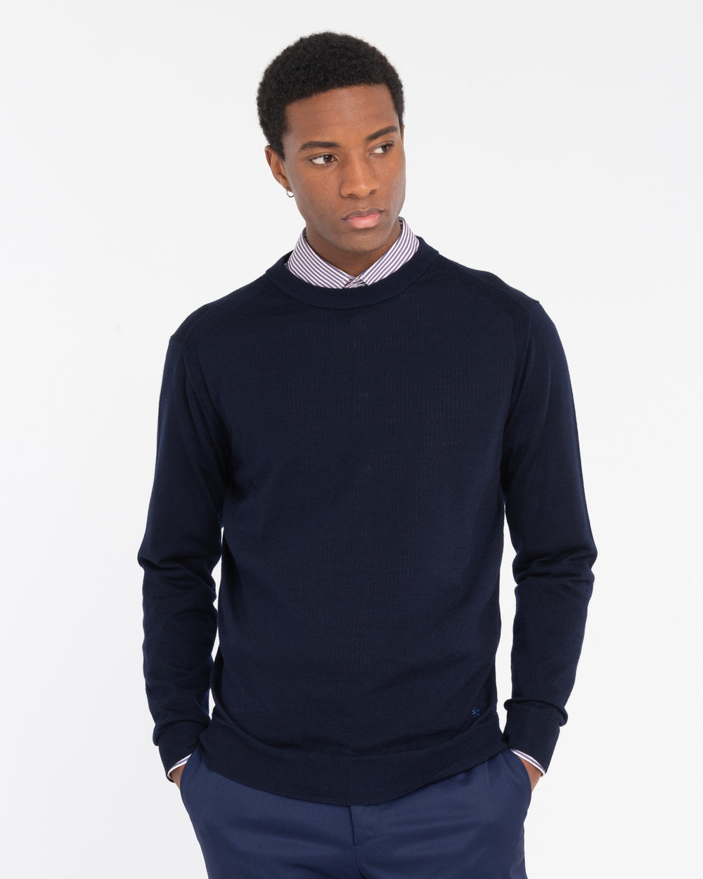 blue pure wool round neck sweater