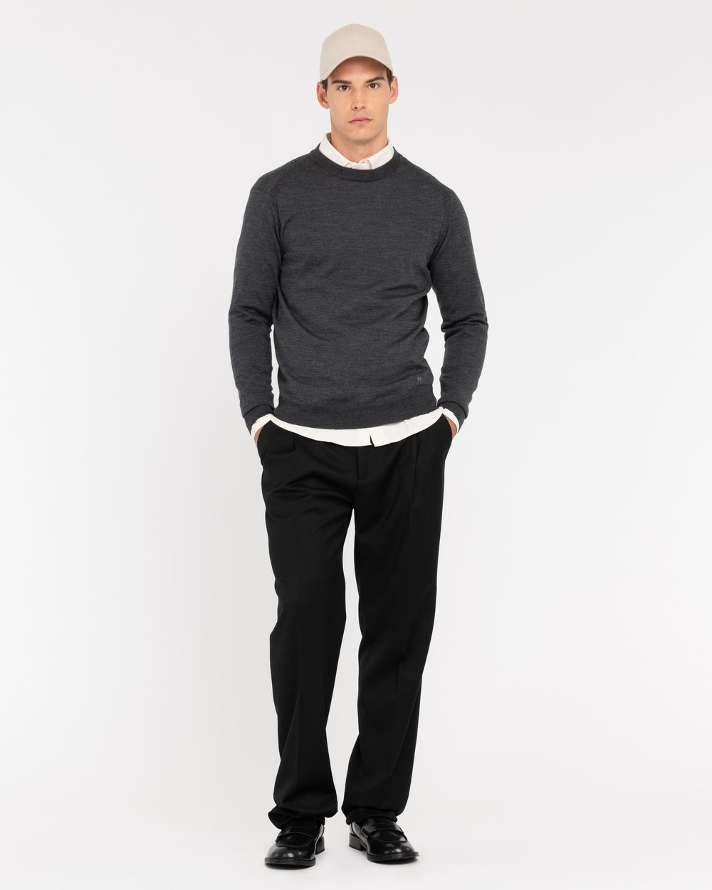 gray pure wool round neck sweater