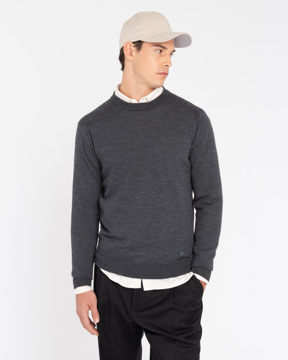 gray pure wool round neck sweater