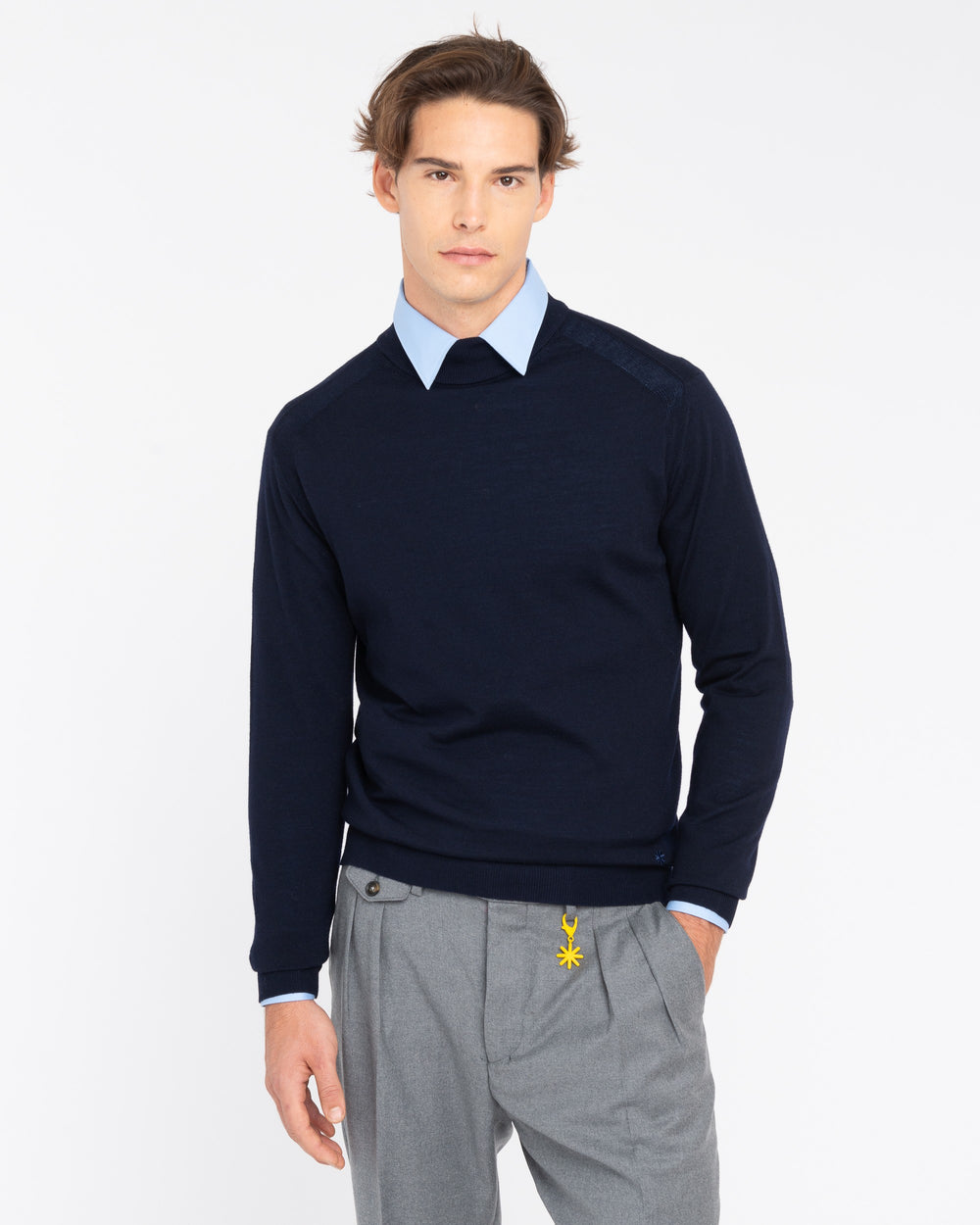 blue pure wool mock neck