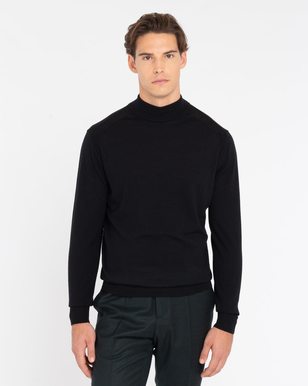 black pure wool mock neck