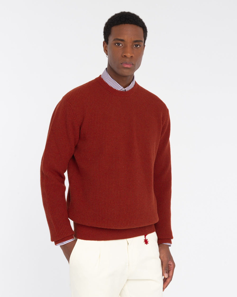 brown wool blend crew neck sweater