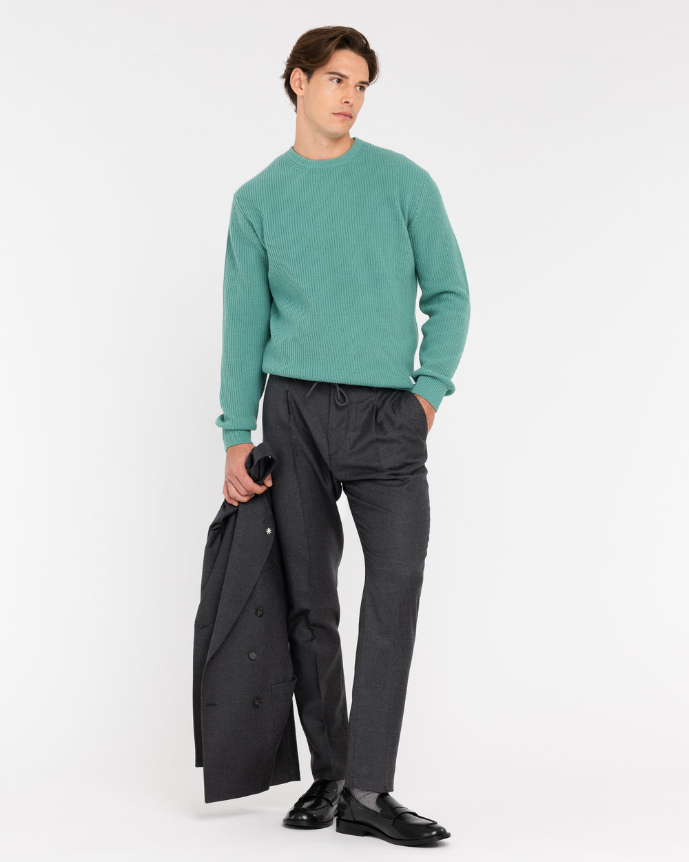 green wool blend crew neck sweater