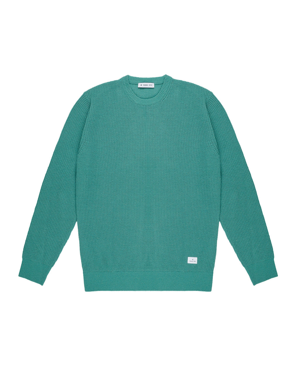 green wool blend crew neck sweater