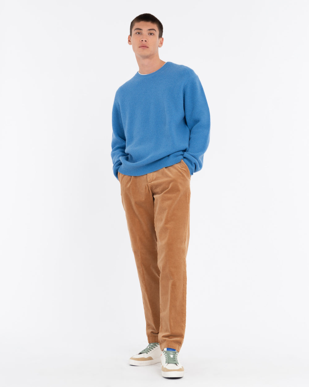 sky blue wool blend crew neck sweater