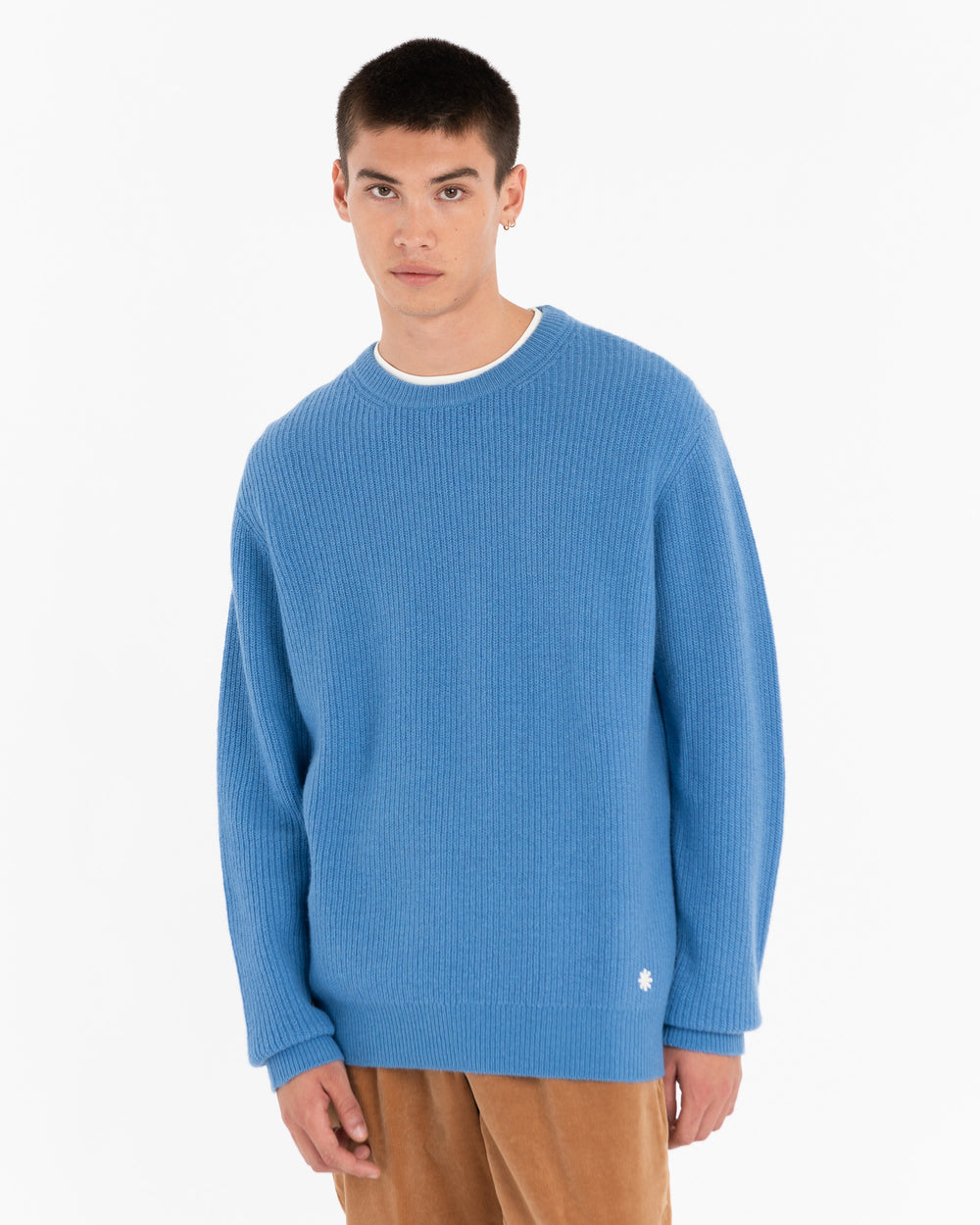 sky blue wool blend crew neck sweater