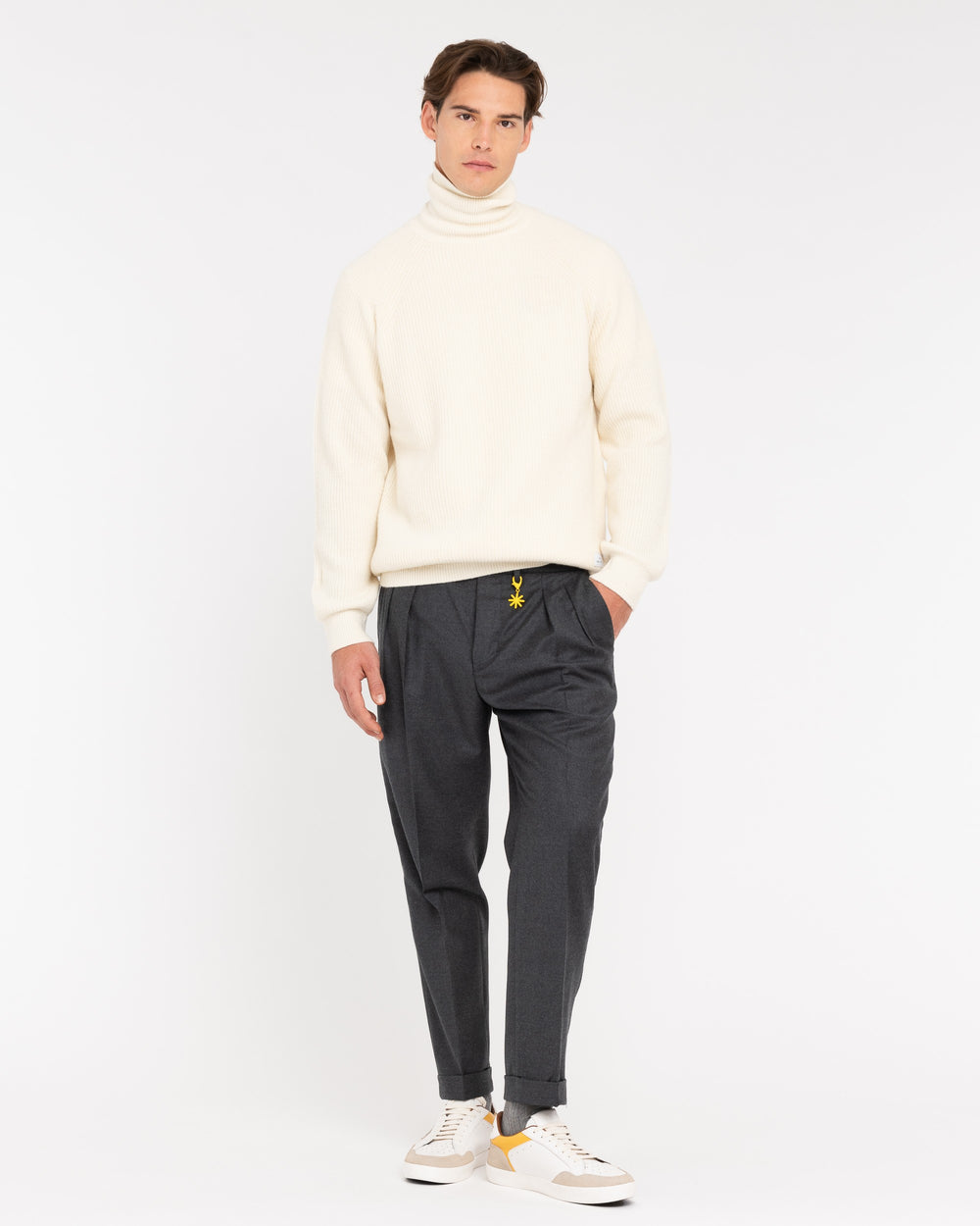 white wool blend turtleneck sweater