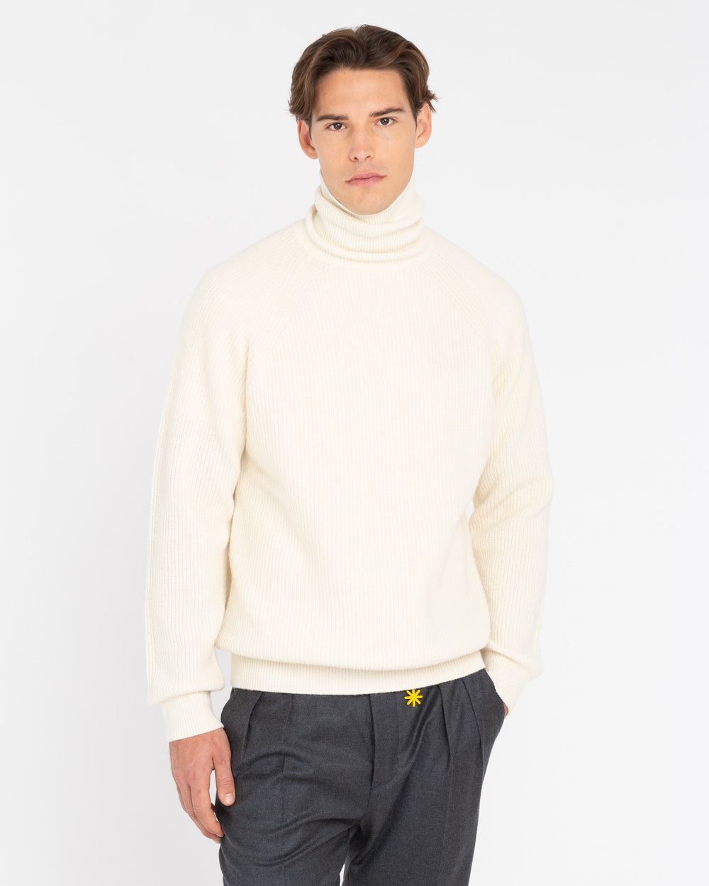 white wool blend turtleneck sweater