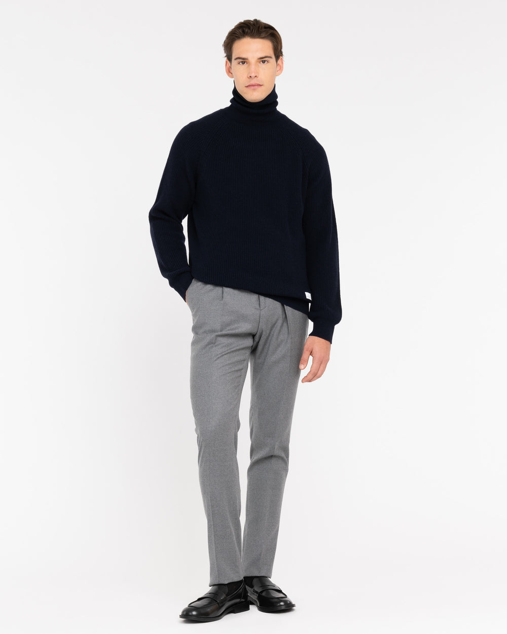 blue wool blend turtleneck sweater