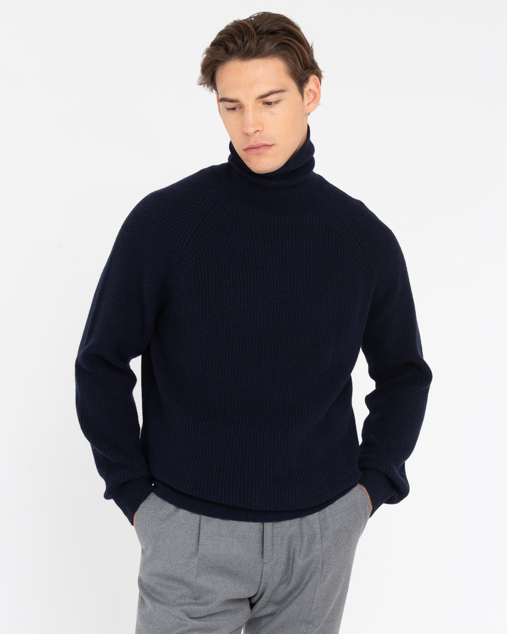 blue wool blend turtleneck sweater