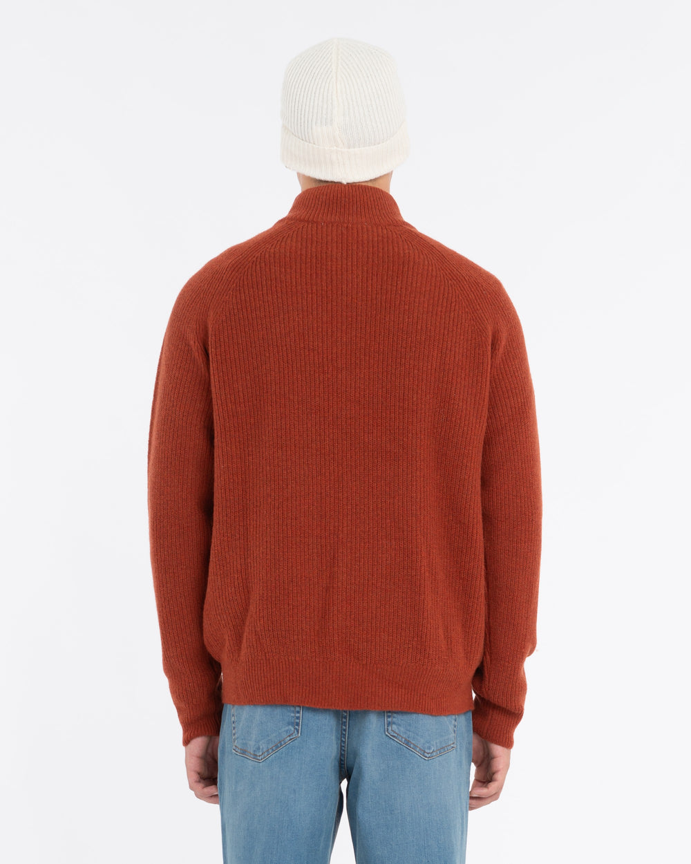 brown half-zip rib sweater