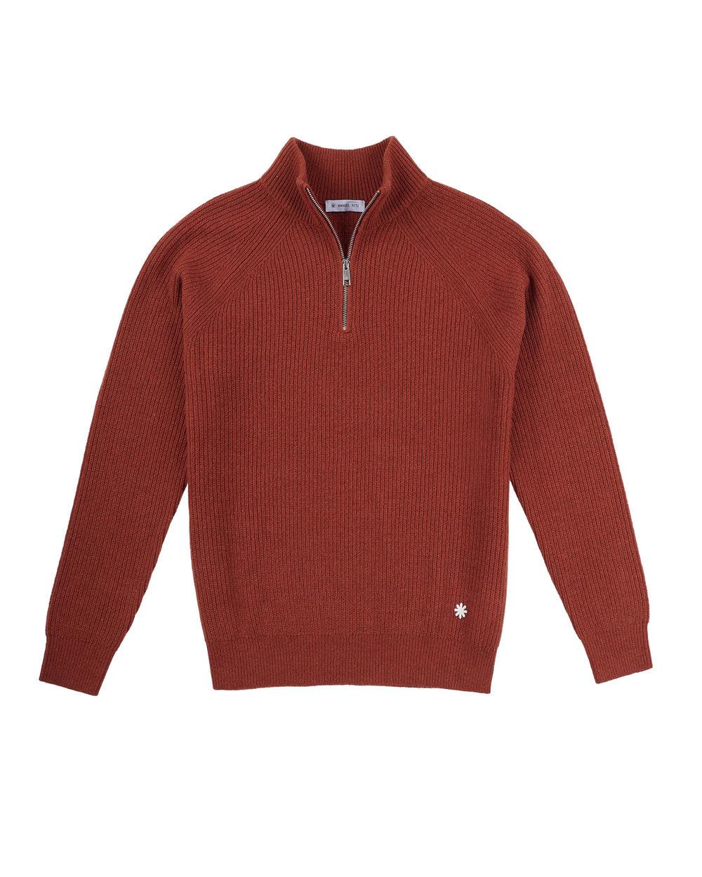 brown half-zip rib sweater