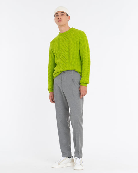 green carded wool crew neck sweater