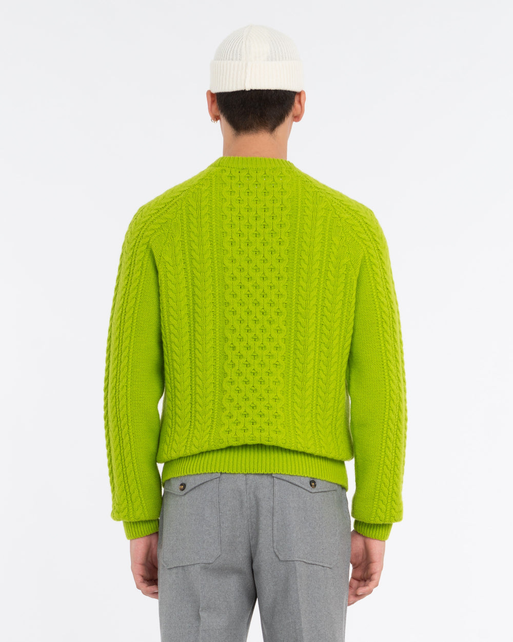 green carded wool crew neck sweater