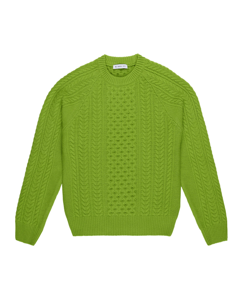 green carded wool crew neck sweater