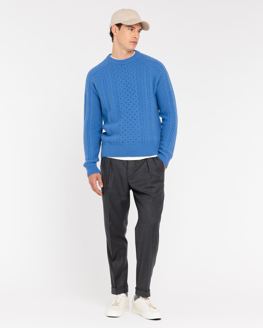 sky blue carded wool crew neck sweater