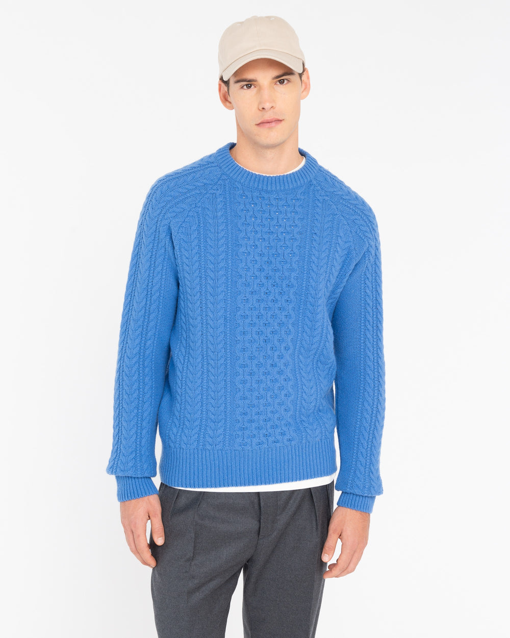 sky blue carded wool crew neck sweater