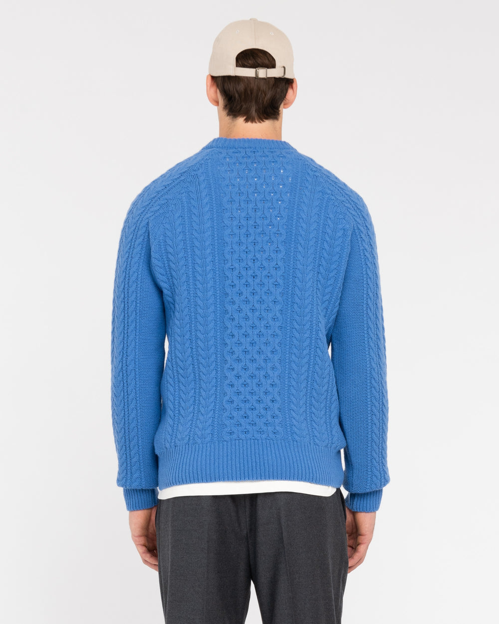 sky blue carded wool crew neck sweater