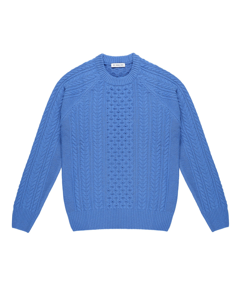 sky blue carded wool crew neck sweater