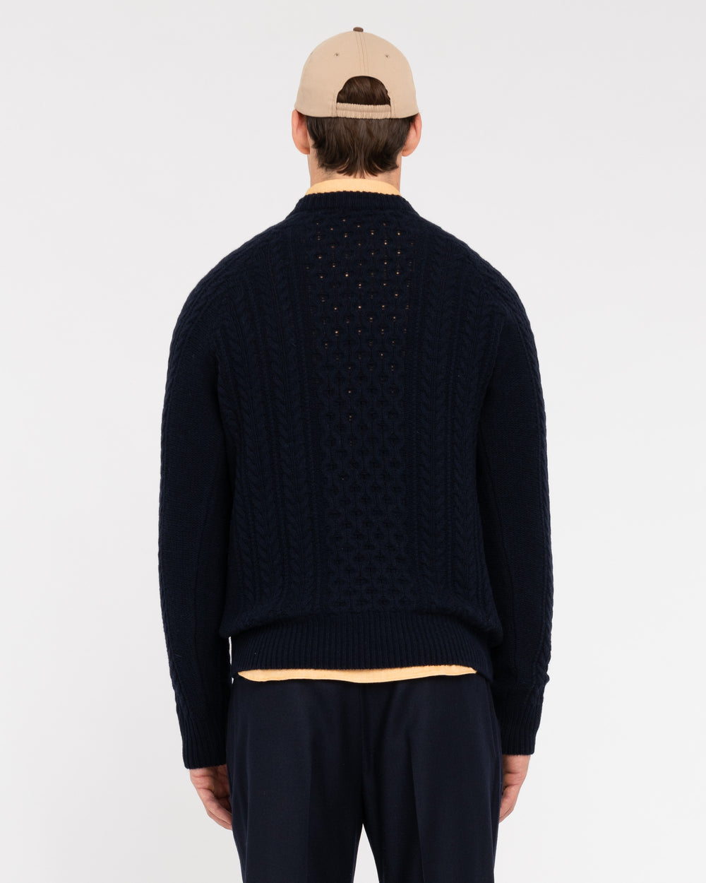 blue carded wool crew neck sweater