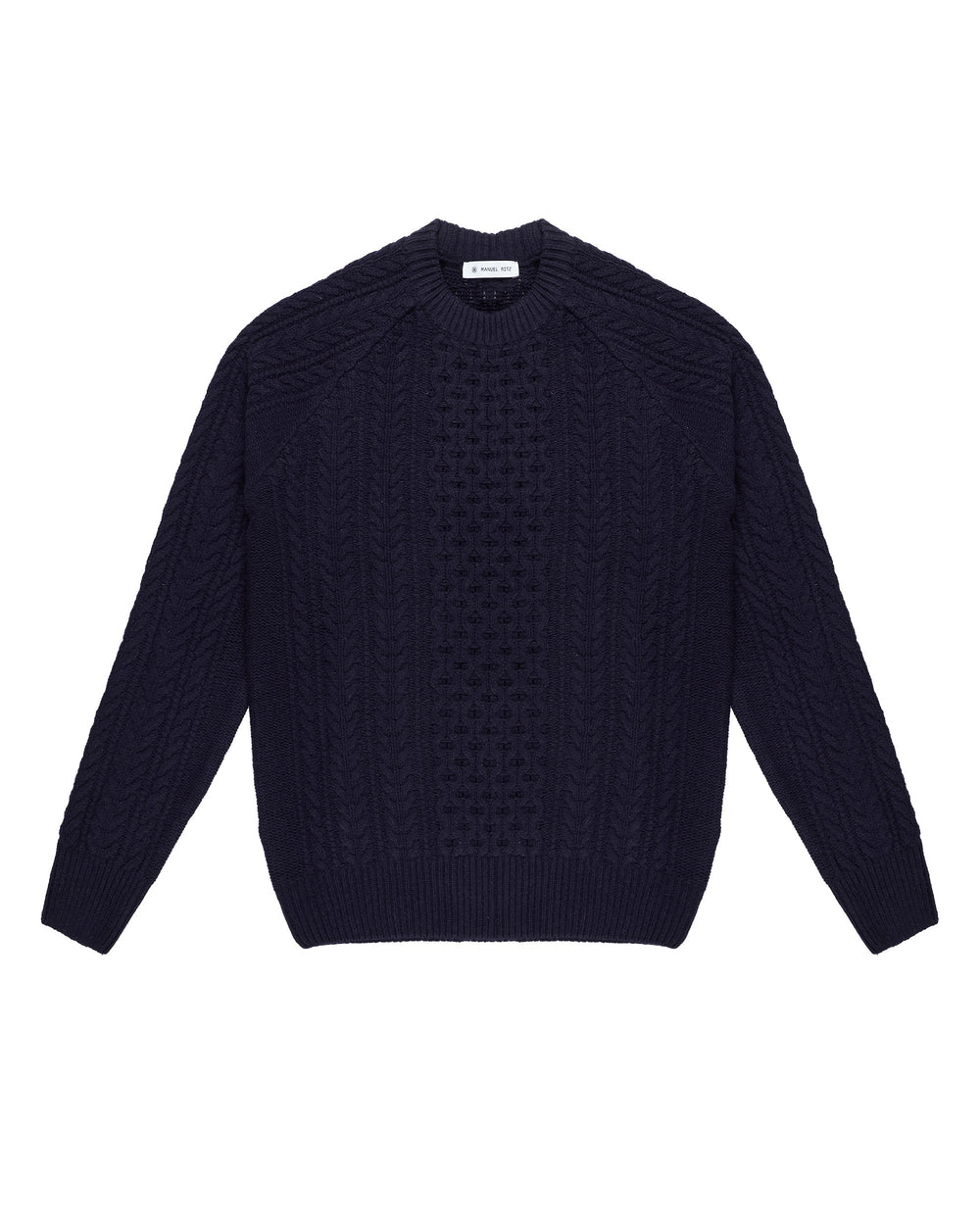 blue carded wool crew neck sweater