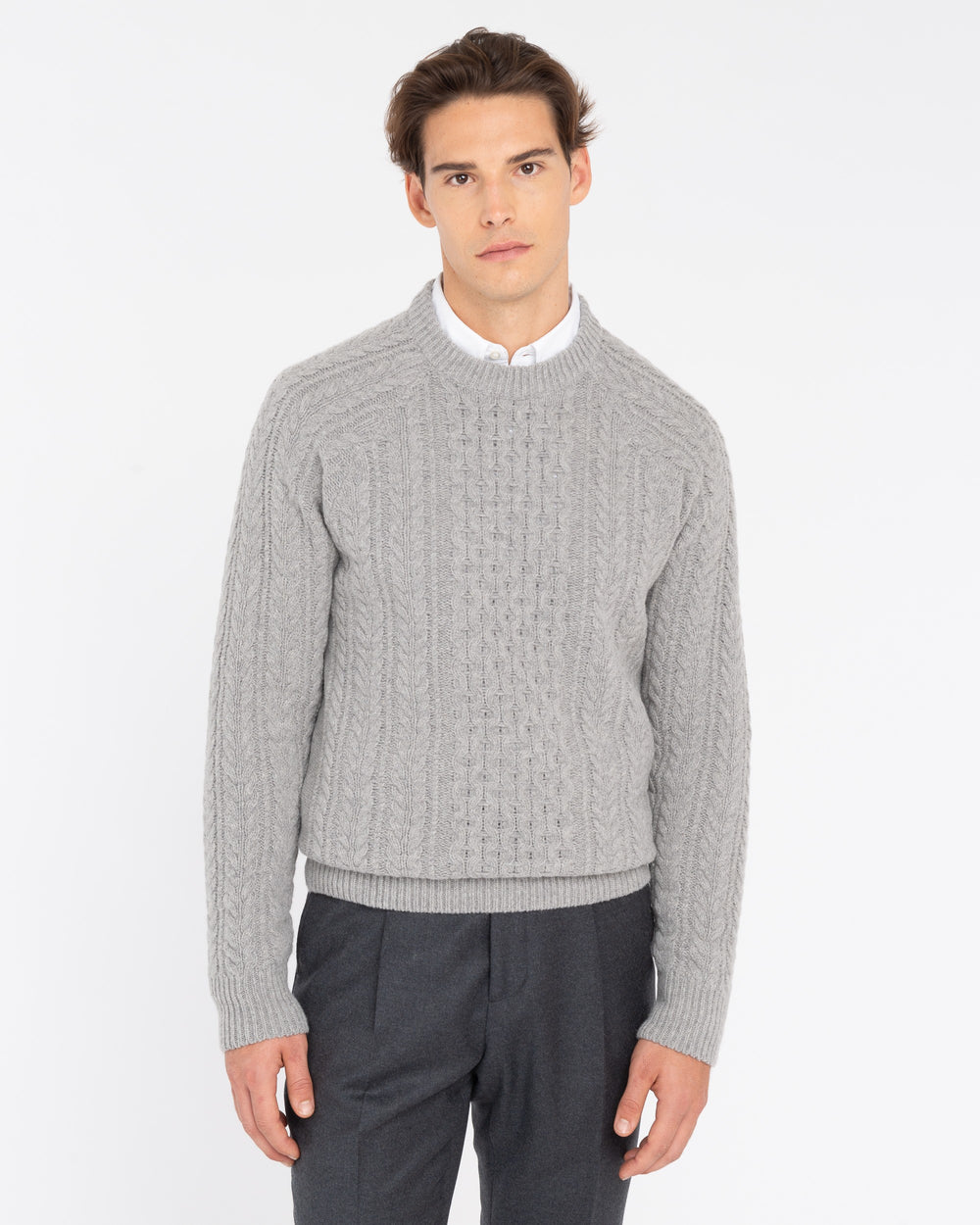 gray carded wool crew neck sweater