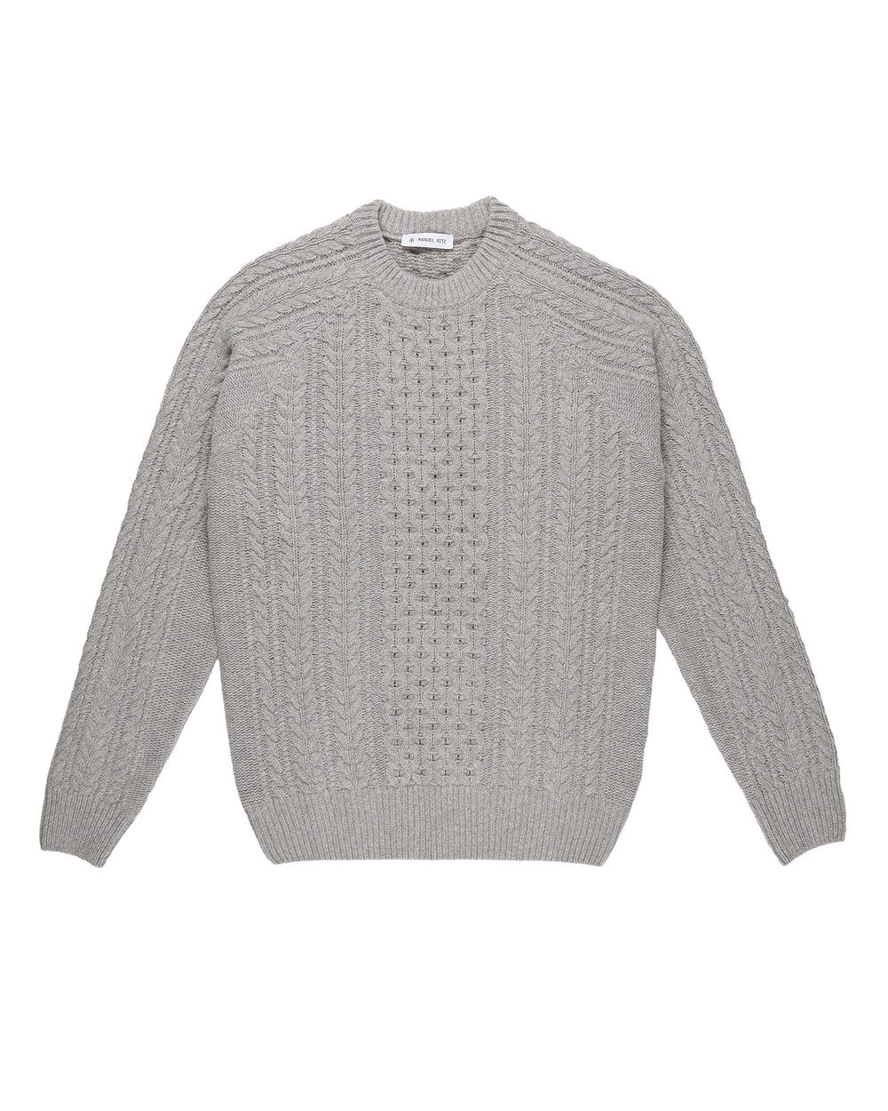 gray carded wool crew neck sweater