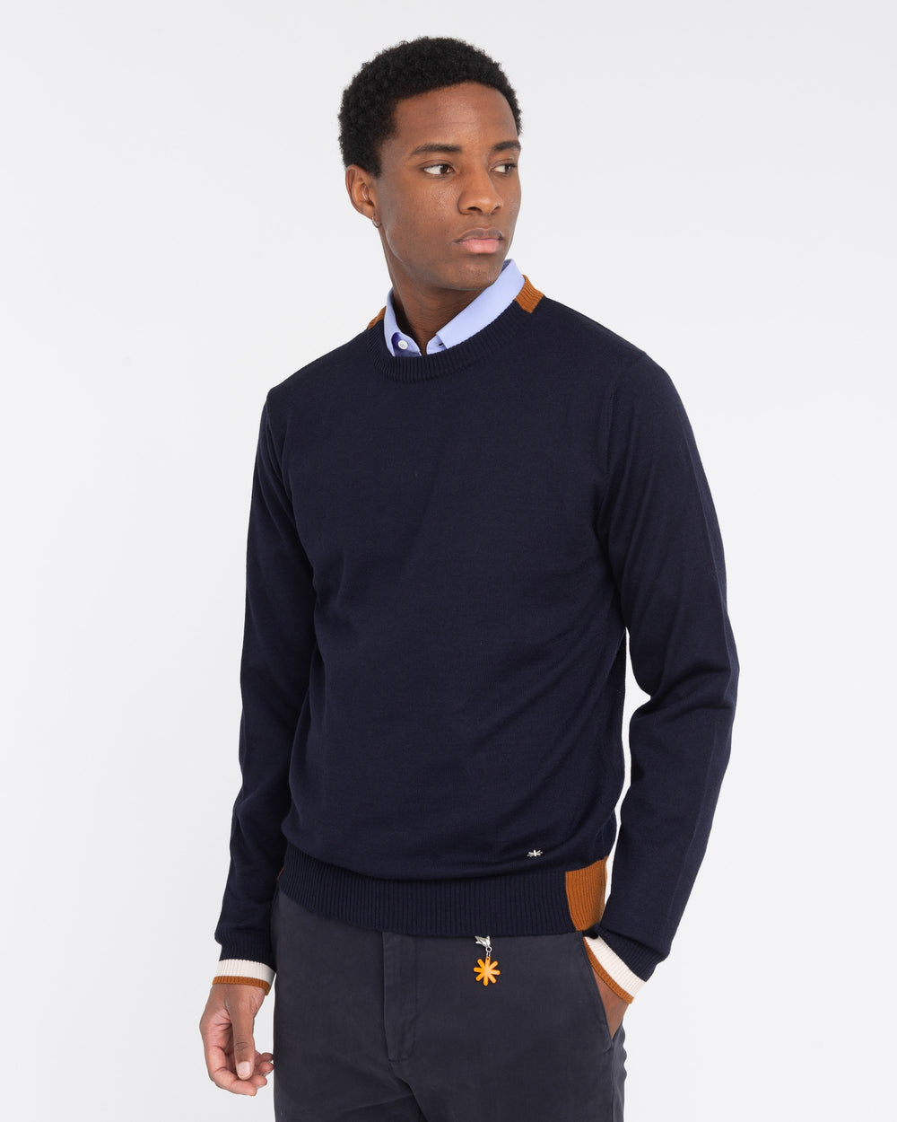 blue wool blend sweater with contrasts