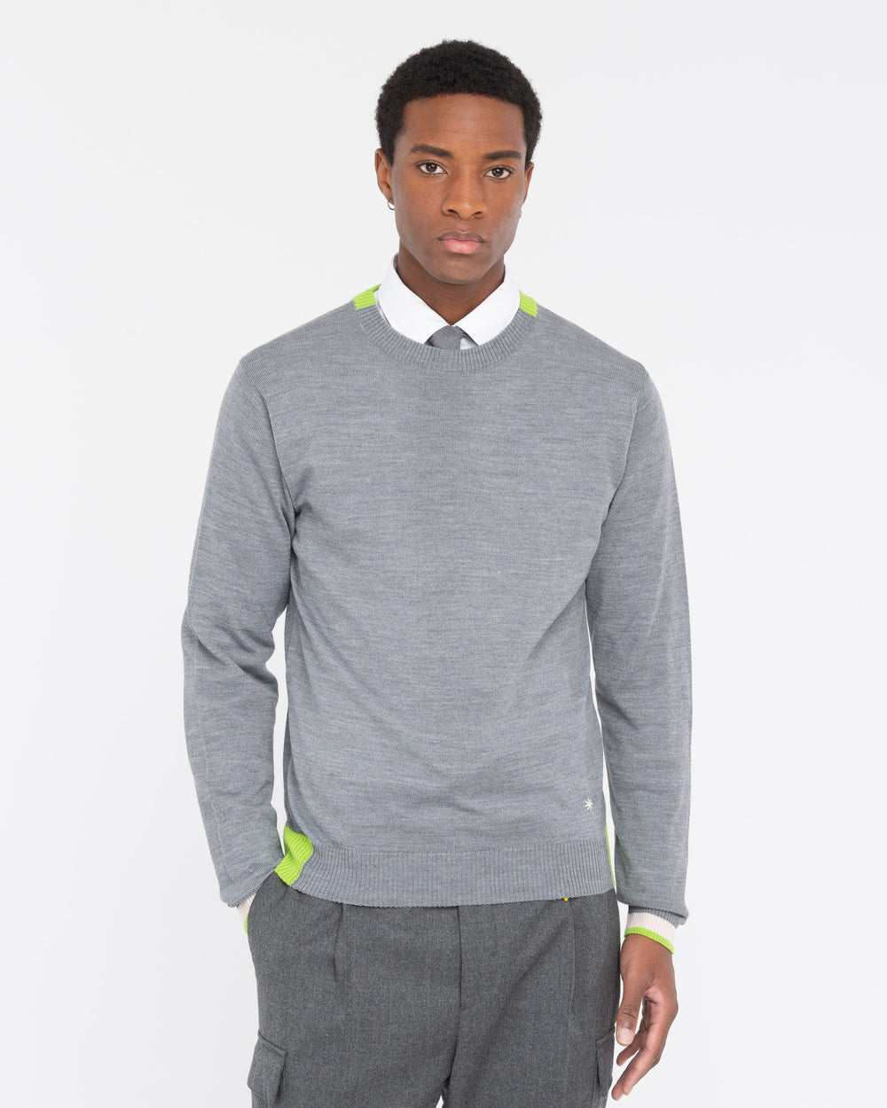 gray wool blend sweater with contrasts