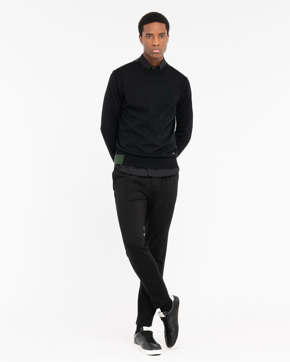 black wool blend sweater with contrasts