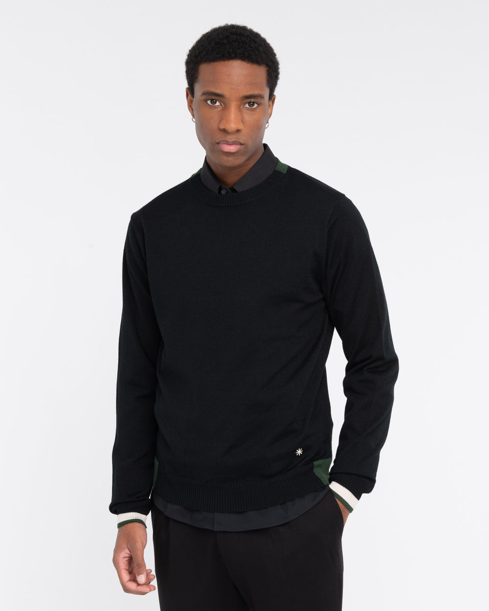 black wool blend sweater with contrasts