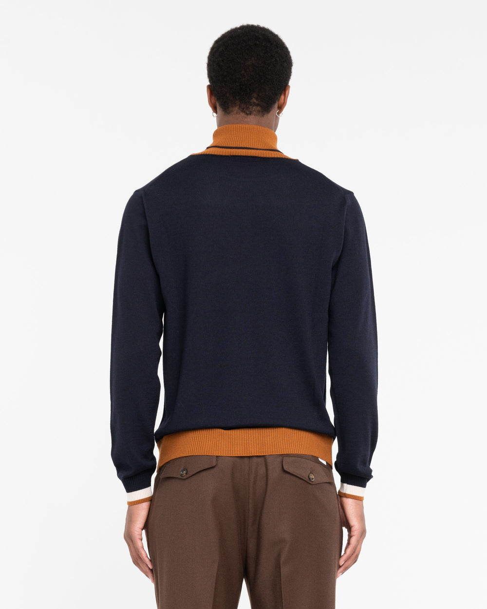 blue wool blend turtleneck with contrasts