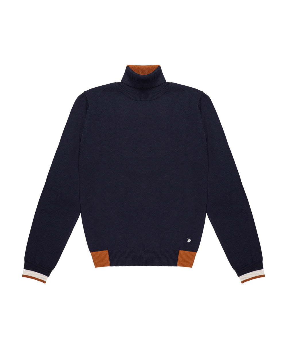 blue wool blend turtleneck with contrasts