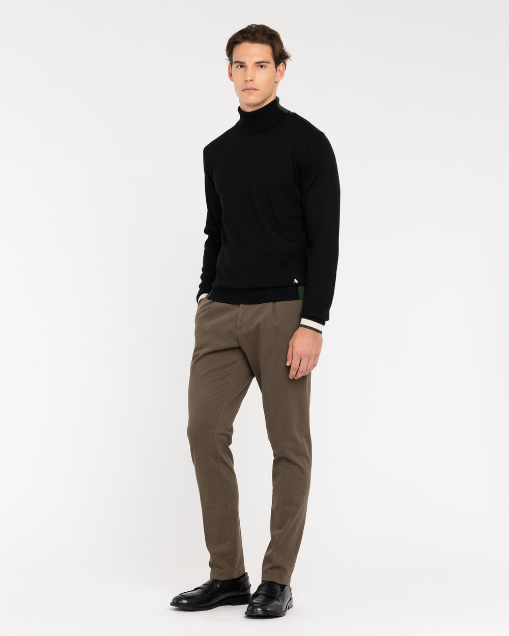 black wool blend turtleneck with contrasts